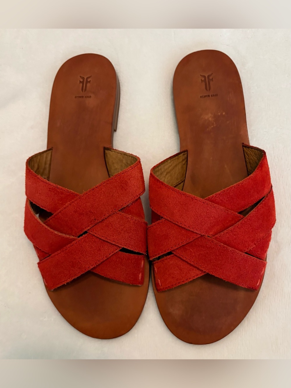 Frye Carla Red Suede Crisscross Slides Women’s Size 8